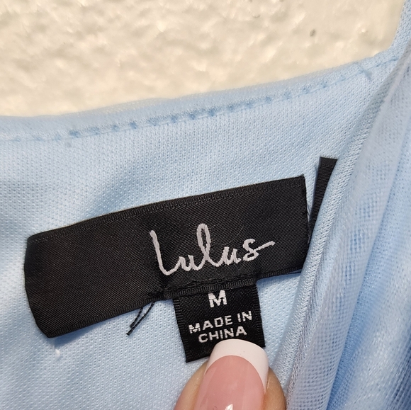 Lulus Endlessly Darling Light Blue Mesh Tiered Tie-Strap Maxi Dress M Wedding - Picture 9 of 9